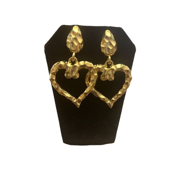 Premier Designs Hammered Gold Tone Heart Dangle Earrings - Picture 1 of 3